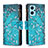 Leather Case Stands Fashionable Pattern Flip Cover Holder B04F for Oppo A96 4G Cyan