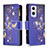 Leather Case Stands Fashionable Pattern Flip Cover Holder B04F for Oppo A96 5G Navy Blue