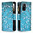 Leather Case Stands Fashionable Pattern Flip Cover Holder B04F for Oppo F19 Pro+ Plus 5G Cyan