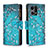 Leather Case Stands Fashionable Pattern Flip Cover Holder B04F for Oppo F21 Pro 4G Cyan