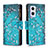 Leather Case Stands Fashionable Pattern Flip Cover Holder B04F for Oppo F21s Pro 5G Cyan