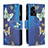 Leather Case Stands Fashionable Pattern Flip Cover Holder B04F for Oppo K10 5G India Blue