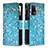 Leather Case Stands Fashionable Pattern Flip Cover Holder B04F for Oppo Reno5 F Cyan
