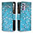 Leather Case Stands Fashionable Pattern Flip Cover Holder B04F for Oppo Reno6 5G Cyan