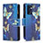 Leather Case Stands Fashionable Pattern Flip Cover Holder B04F for Oppo Reno7 5G Blue