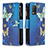 Leather Case Stands Fashionable Pattern Flip Cover Holder B04F for Realme 9 5G India Blue