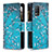 Leather Case Stands Fashionable Pattern Flip Cover Holder B04F for Realme 9 5G India Cyan