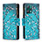 Leather Case Stands Fashionable Pattern Flip Cover Holder B04F for Realme 9 Pro 5G Cyan