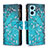 Leather Case Stands Fashionable Pattern Flip Cover Holder B04F for Realme 9i 4G Cyan