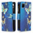 Leather Case Stands Fashionable Pattern Flip Cover Holder B04F for Realme C25 Blue