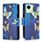 Leather Case Stands Fashionable Pattern Flip Cover Holder B04F for Realme C30s Blue