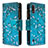 Leather Case Stands Fashionable Pattern Flip Cover Holder B04F for Samsung Galaxy A01 SM-A015 Cyan