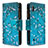 Leather Case Stands Fashionable Pattern Flip Cover Holder B04F for Samsung Galaxy A10 Cyan