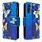 Leather Case Stands Fashionable Pattern Flip Cover Holder B04F for Samsung Galaxy A21 Blue