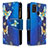 Leather Case Stands Fashionable Pattern Flip Cover Holder B04F for Samsung Galaxy A21s Blue