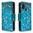 Leather Case Stands Fashionable Pattern Flip Cover Holder B04F for Samsung Galaxy A21s Cyan