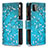 Leather Case Stands Fashionable Pattern Flip Cover Holder B04F for Samsung Galaxy A22 5G Cyan