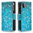 Leather Case Stands Fashionable Pattern Flip Cover Holder B04F for Samsung Galaxy A22s 5G Cyan