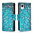 Leather Case Stands Fashionable Pattern Flip Cover Holder B04F for Samsung Galaxy A23s Cyan