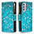 Leather Case Stands Fashionable Pattern Flip Cover Holder B04F for Samsung Galaxy A24 4G Cyan