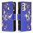 Leather Case Stands Fashionable Pattern Flip Cover Holder B04F for Samsung Galaxy A24 4G Navy Blue