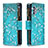 Leather Case Stands Fashionable Pattern Flip Cover Holder B04F for Samsung Galaxy A32 4G Cyan