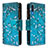 Leather Case Stands Fashionable Pattern Flip Cover Holder B04F for Samsung Galaxy A50S Cyan