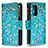 Leather Case Stands Fashionable Pattern Flip Cover Holder B04F for Samsung Galaxy A52 4G Cyan