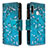 Leather Case Stands Fashionable Pattern Flip Cover Holder B04F for Samsung Galaxy A70E Cyan