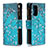 Leather Case Stands Fashionable Pattern Flip Cover Holder B04F for Samsung Galaxy A72 4G Cyan