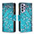 Leather Case Stands Fashionable Pattern Flip Cover Holder B04F for Samsung Galaxy A73 5G Cyan
