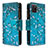 Leather Case Stands Fashionable Pattern Flip Cover Holder B04F for Samsung Galaxy A81 Cyan
