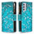 Leather Case Stands Fashionable Pattern Flip Cover Holder B04F for Samsung Galaxy A82 5G Cyan