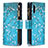 Leather Case Stands Fashionable Pattern Flip Cover Holder B04F for Samsung Galaxy M02 Cyan