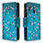 Leather Case Stands Fashionable Pattern Flip Cover Holder B04F for Samsung Galaxy M10S Cyan