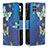 Leather Case Stands Fashionable Pattern Flip Cover Holder B04F for Samsung Galaxy M32 4G Blue