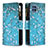 Leather Case Stands Fashionable Pattern Flip Cover Holder B04F for Samsung Galaxy M32 4G Cyan