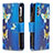 Leather Case Stands Fashionable Pattern Flip Cover Holder B04F for Samsung Galaxy M32 5G Blue