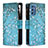 Leather Case Stands Fashionable Pattern Flip Cover Holder B04F for Samsung Galaxy M52 5G Cyan