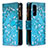 Leather Case Stands Fashionable Pattern Flip Cover Holder B04F for Samsung Galaxy S20 FE (2022) 5G Cyan