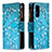 Leather Case Stands Fashionable Pattern Flip Cover Holder B04F for Samsung Galaxy S20 Lite 5G Cyan