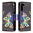 Leather Case Stands Fashionable Pattern Flip Cover Holder B04F for Samsung Galaxy S21 5G Black