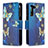 Leather Case Stands Fashionable Pattern Flip Cover Holder B04F for Samsung Galaxy S21 5G Blue