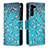 Leather Case Stands Fashionable Pattern Flip Cover Holder B04F for Samsung Galaxy S21 5G Cyan