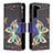 Leather Case Stands Fashionable Pattern Flip Cover Holder B04F for Samsung Galaxy S21 FE 5G Black