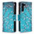 Leather Case Stands Fashionable Pattern Flip Cover Holder B04F for Samsung Galaxy S21 FE 5G Cyan