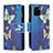 Leather Case Stands Fashionable Pattern Flip Cover Holder B04F for Vivo Y01A Blue