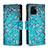 Leather Case Stands Fashionable Pattern Flip Cover Holder B04F for Vivo Y01A Cyan