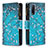 Leather Case Stands Fashionable Pattern Flip Cover Holder B04F for Vivo Y20a Cyan