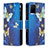 Leather Case Stands Fashionable Pattern Flip Cover Holder B04F for Vivo Y32 4G Blue